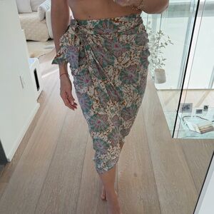 Veronica Beard Paisley Wrap Skirt in Teal, Pink & Rust